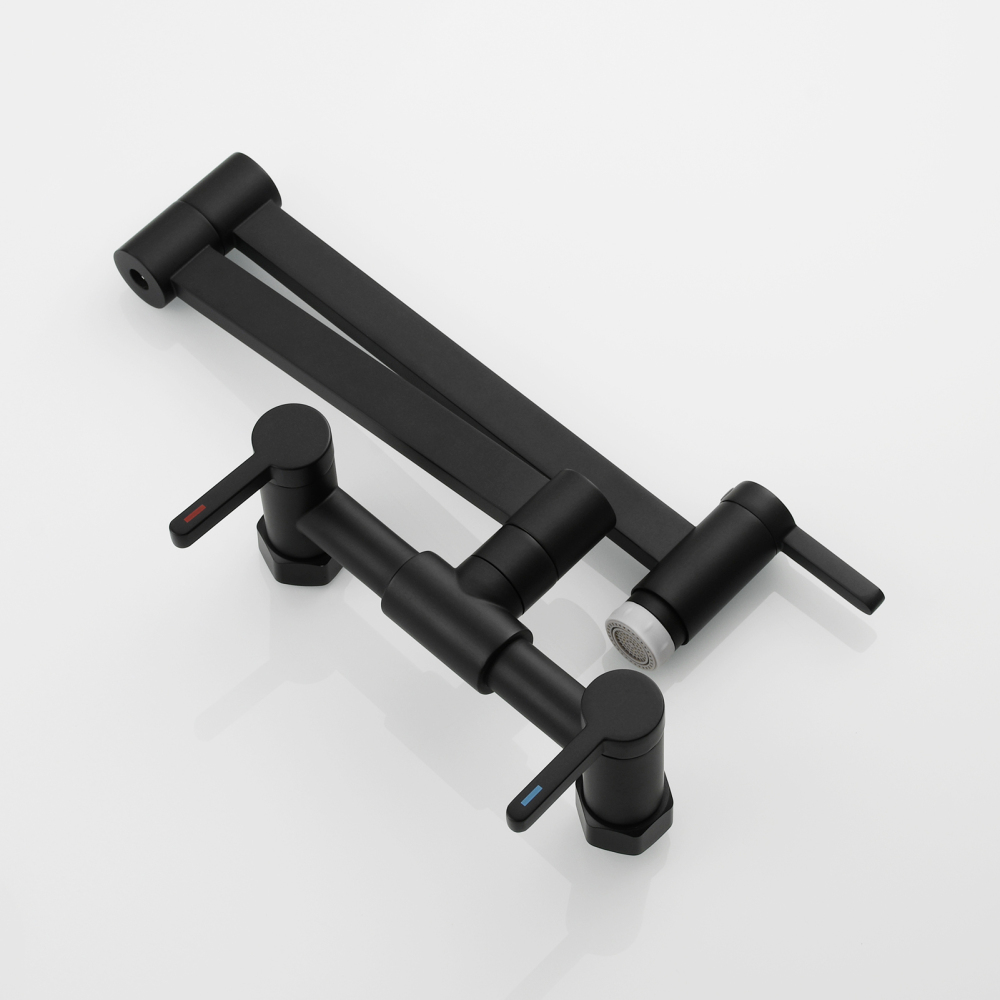 Tecmolog Brass Pot Filler Faucet Folding Kitchen Faucet with Double Joint Swing Arms Rotated Tap Wall Mounted for Hot and Cold Water Chrome/Brushed/Gold/Black