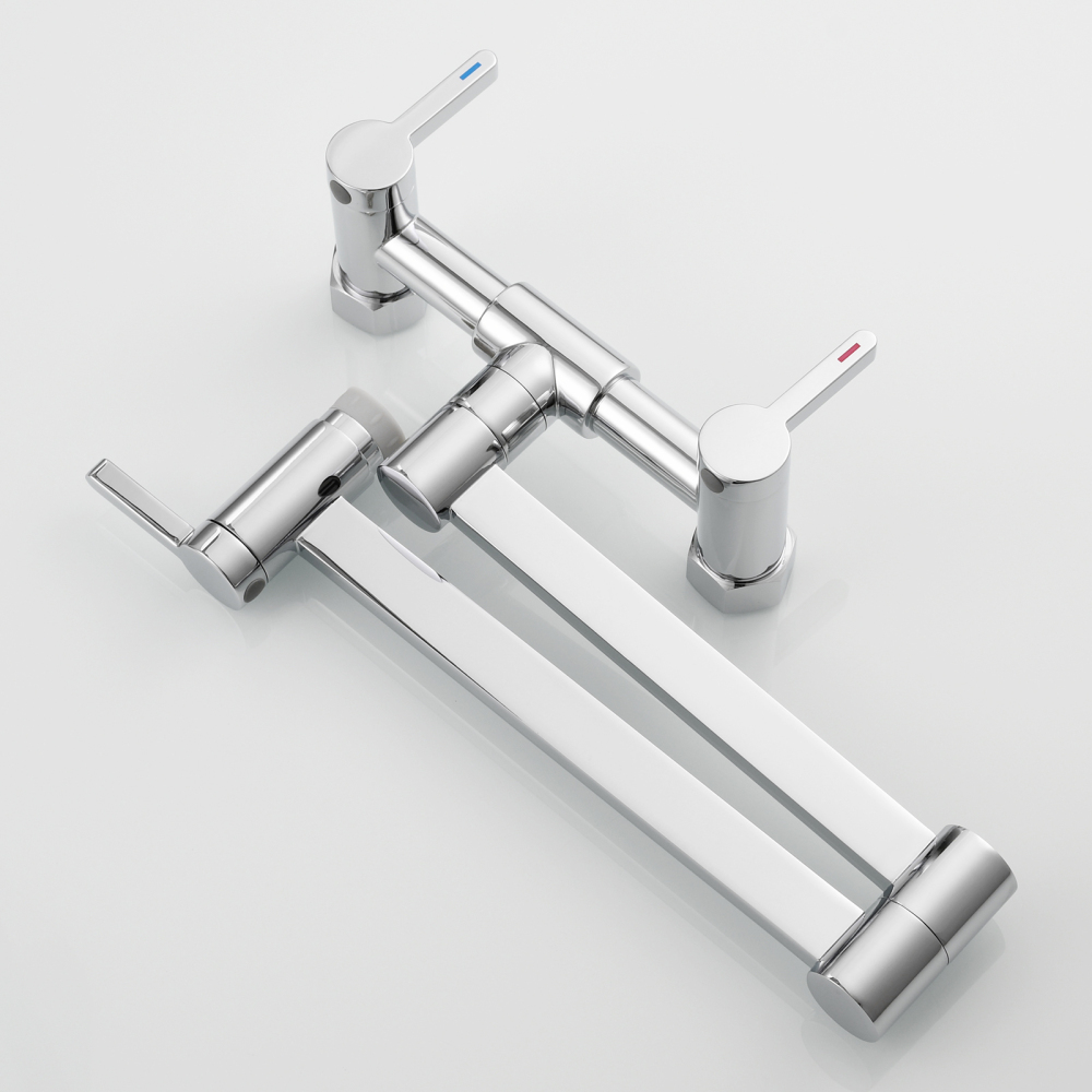 Tecmolog Brass Pot Filler Faucet Folding Kitchen Faucet with Double Joint Swing Arms Rotated Tap Wall Mounted for Hot and Cold Water Chrome/Brushed/Gold/Black