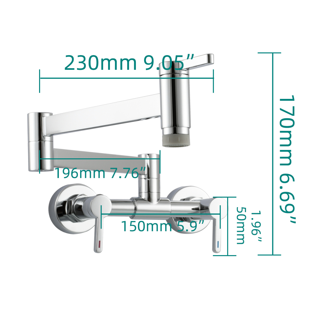 Tecmolog Brass Pot Filler Faucet Folding Kitchen Faucet with Double Joint Swing Arms Rotated Tap Wall Mounted for Hot and Cold Water Chrome/Brushed/Gold/Black