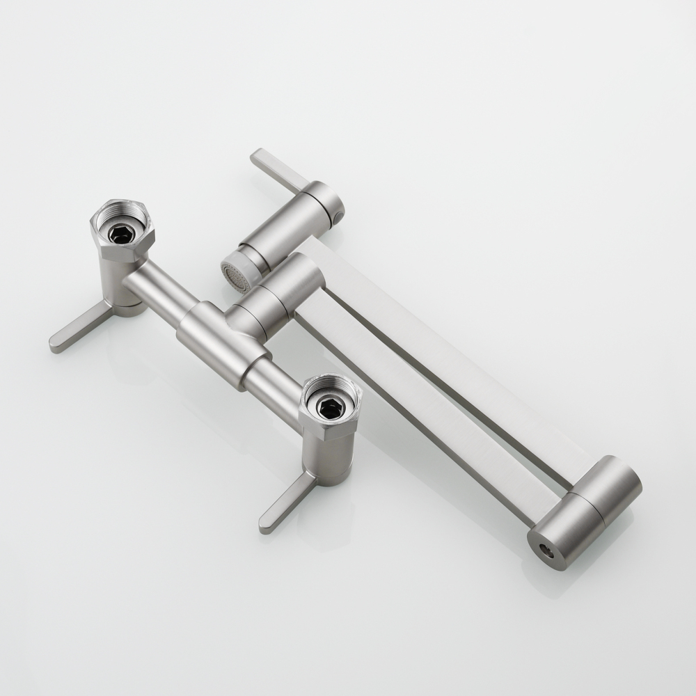 Tecmolog Brass Pot Filler Faucet Folding Kitchen Faucet with Double Joint Swing Arms Rotated Tap Wall Mounted for Hot and Cold Water Chrome/Brushed/Gold/Black