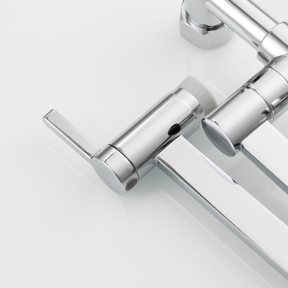 Tecmolog Brass Pot Filler Faucet Folding Kitchen Faucet with Double Joint Swing Arms Rotated Tap Wall Mounted for Hot and Cold Water Chrome/Brushed/Gold/Black