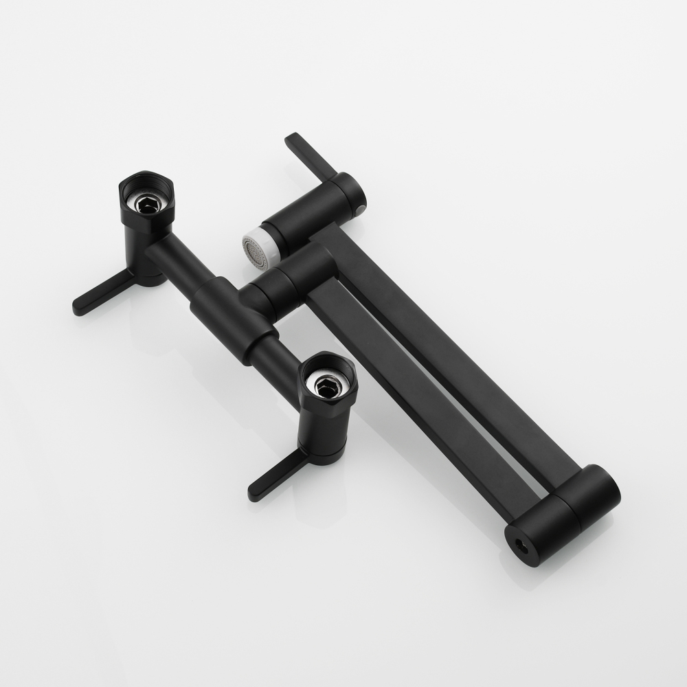 Tecmolog Brass Pot Filler Faucet Folding Kitchen Faucet with Double Joint Swing Arms Rotated Tap Wall Mounted for Hot and Cold Water Chrome/Brushed/Gold/Black