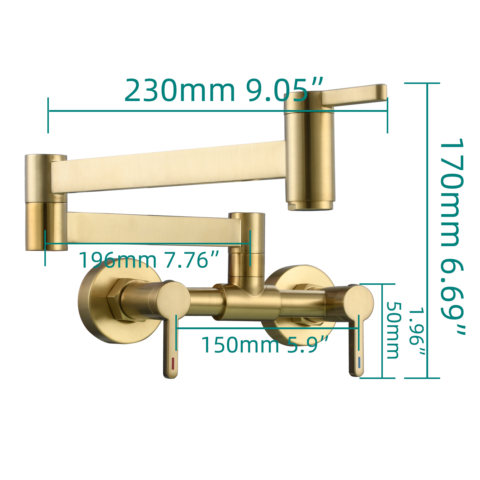 Tecmolog Brass Pot Filler Faucet Folding Kitchen Faucet with Double Joint Swing Arms Rotated Tap Wall Mounted for Hot and Cold Water Chrome/Brushed/Gold/Black