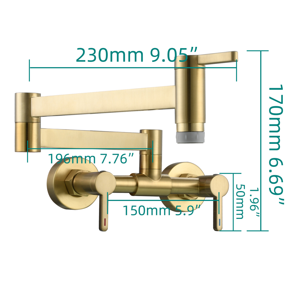 Tecmolog Brass Pot Filler Faucet Folding Kitchen Faucet with Double Joint Swing Arms Rotated Tap Wall Mounted for Hot and Cold Water Chrome/Brushed/Gold/Black
