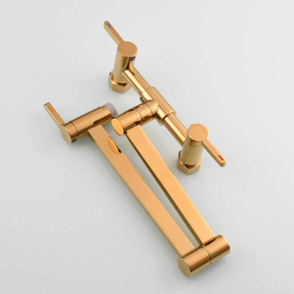Tecmolog Brass Pot Filler Faucet Folding Kitchen Faucet with Double Joint Swing Arms Rotated Tap Wall Mounted for Hot and Cold Water Chrome/Brushed/Gold/Black