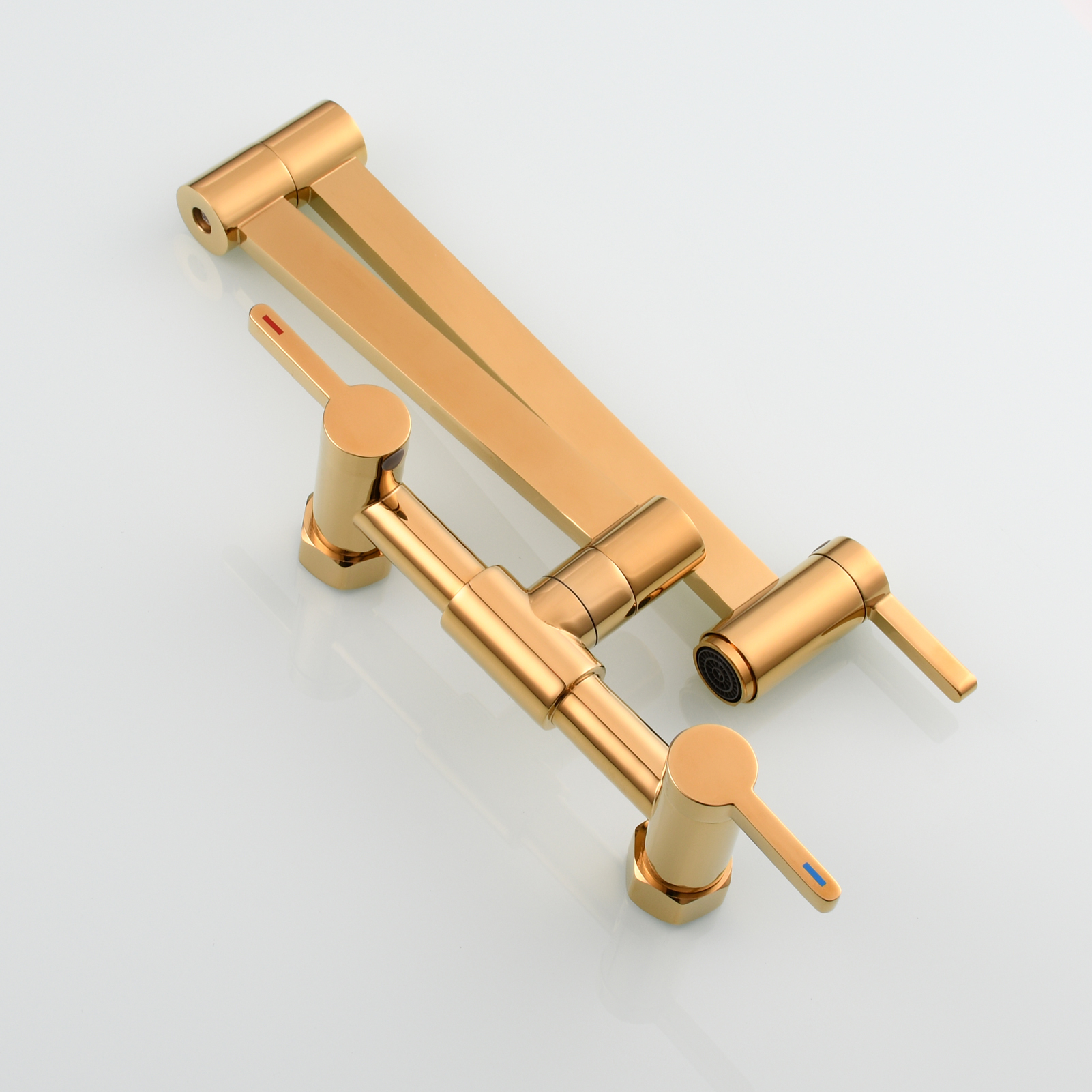 Tecmolog Brass Pot Filler Faucet Folding Kitchen Faucet with Double Joint Swing Arms Rotated Tap Wall Mounted for Hot and Cold Water Chrome/Brushed/Gold/Black