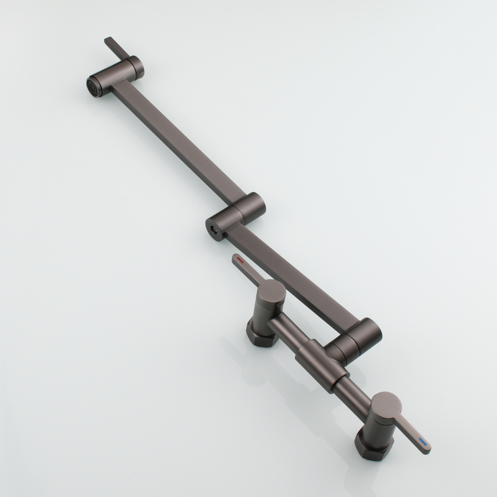 Tecmolog Brass Pot Filler Faucet Folding Kitchen Faucet with Double Joint Swing Arms Rotated Tap Wall Mounted for Hot and Cold Water Chrome/Brushed/Gold/Black