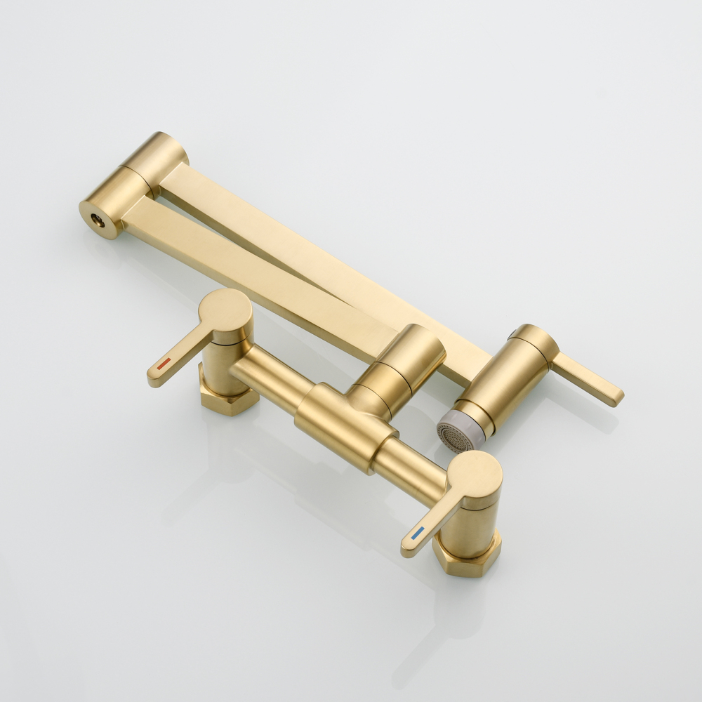 Tecmolog Brass Pot Filler Faucet Folding Kitchen Faucet with Double Joint Swing Arms Rotated Tap Wall Mounted for Hot and Cold Water Chrome/Brushed/Gold/Black