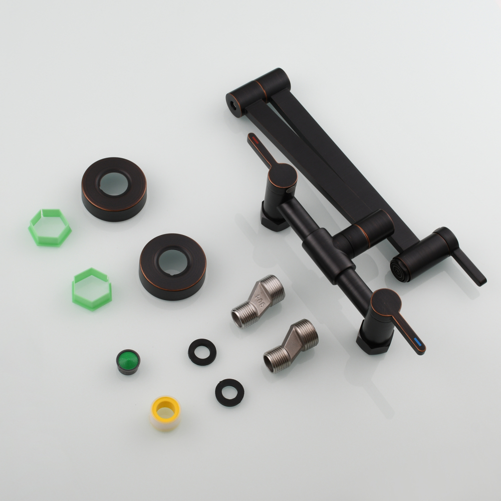 Tecmolog Brass Pot Filler Faucet Folding Kitchen Faucet with Double Joint Swing Arms Rotated Tap Wall Mounted for Hot and Cold Water Chrome/Brushed/Gold/Black