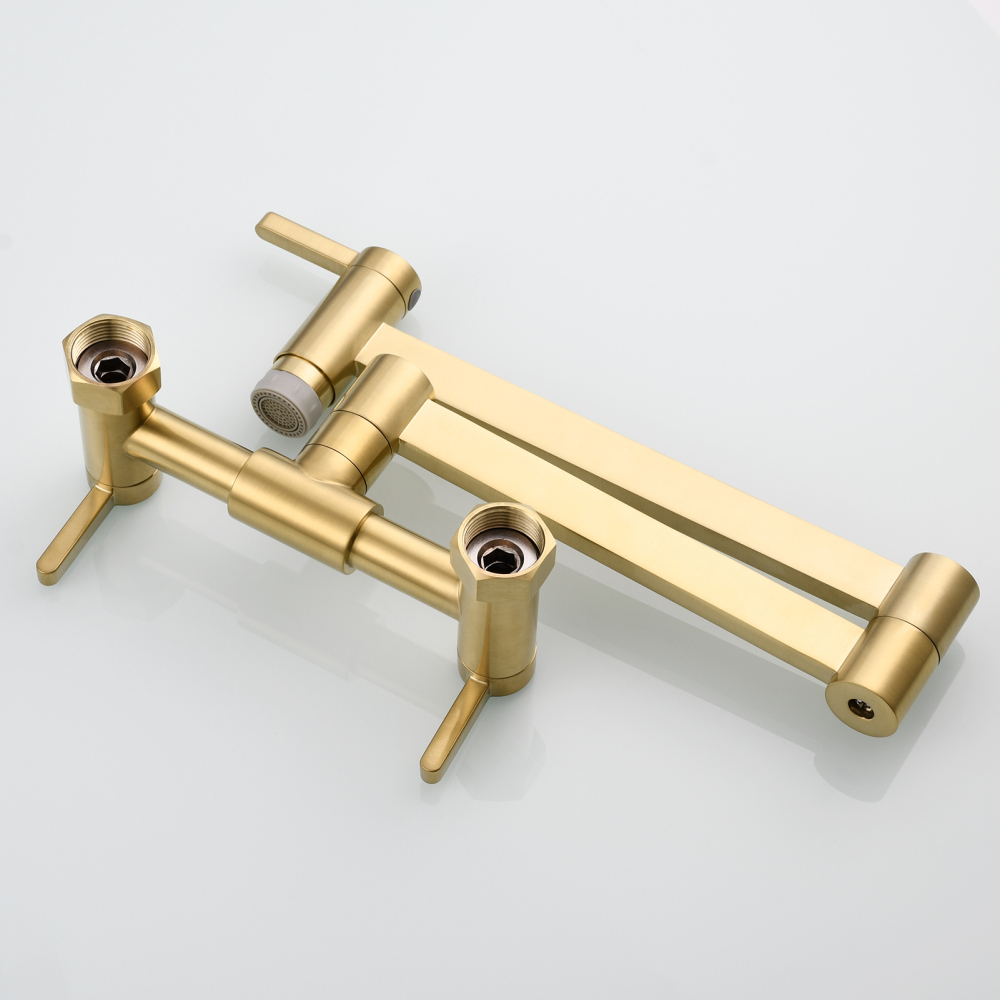 Tecmolog Brass Pot Filler Faucet Folding Kitchen Faucet with Double Joint Swing Arms Rotated Tap Wall Mounted for Hot and Cold Water Chrome/Brushed/Gold/Black