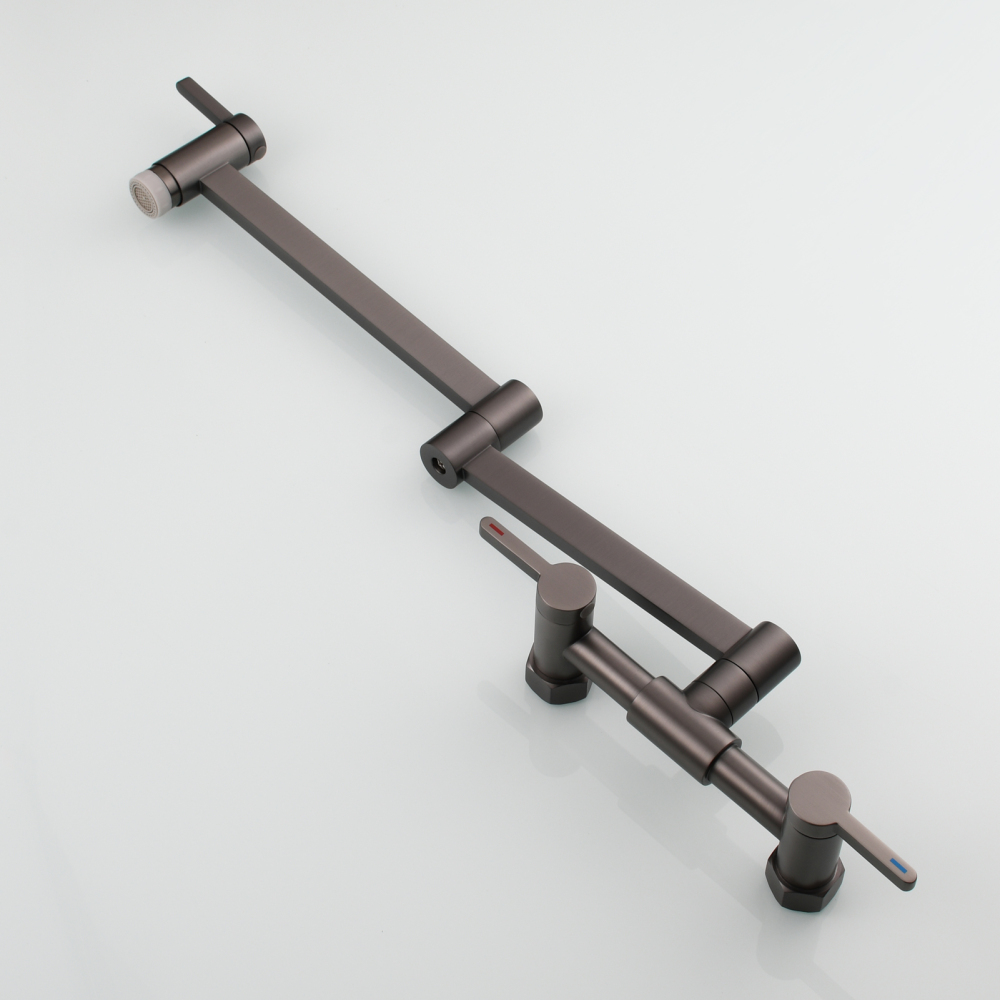 Tecmolog Brass Pot Filler Faucet Folding Kitchen Faucet with Double Joint Swing Arms Rotated Tap Wall Mounted for Hot and Cold Water Chrome/Brushed/Gold/Black