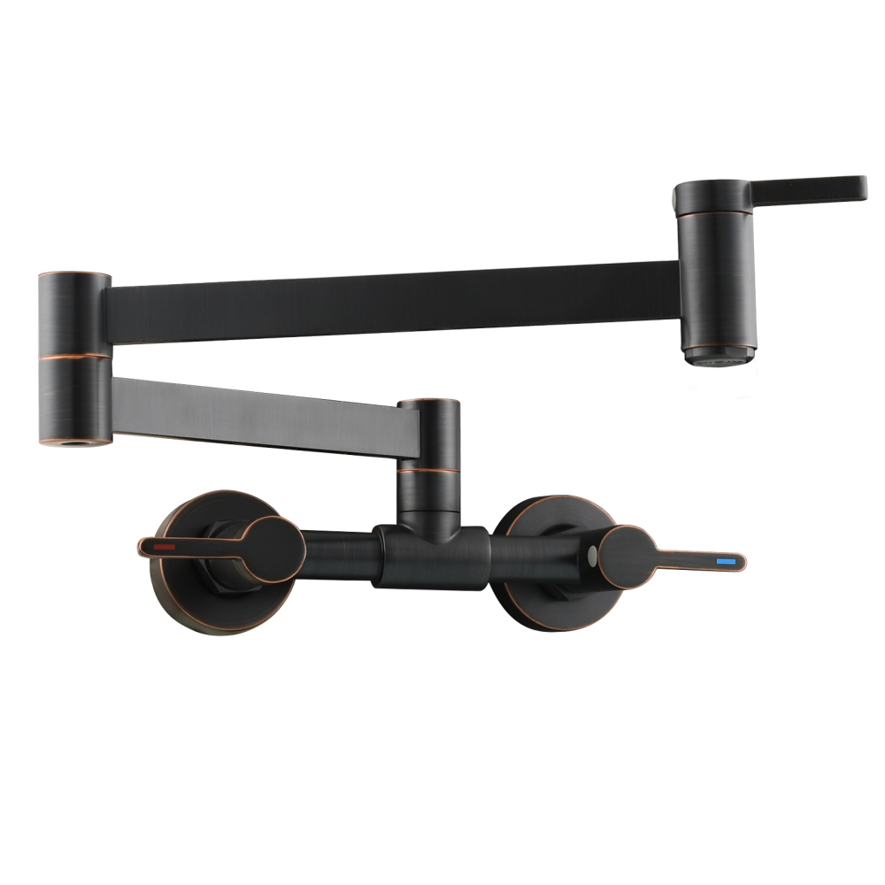 Tecmolog Brass Pot Filler Faucet Folding Kitchen Faucet with Double Joint Swing Arms Rotated Tap Wall Mounted for Hot and Cold Water Chrome/Brushed/Gold/Black