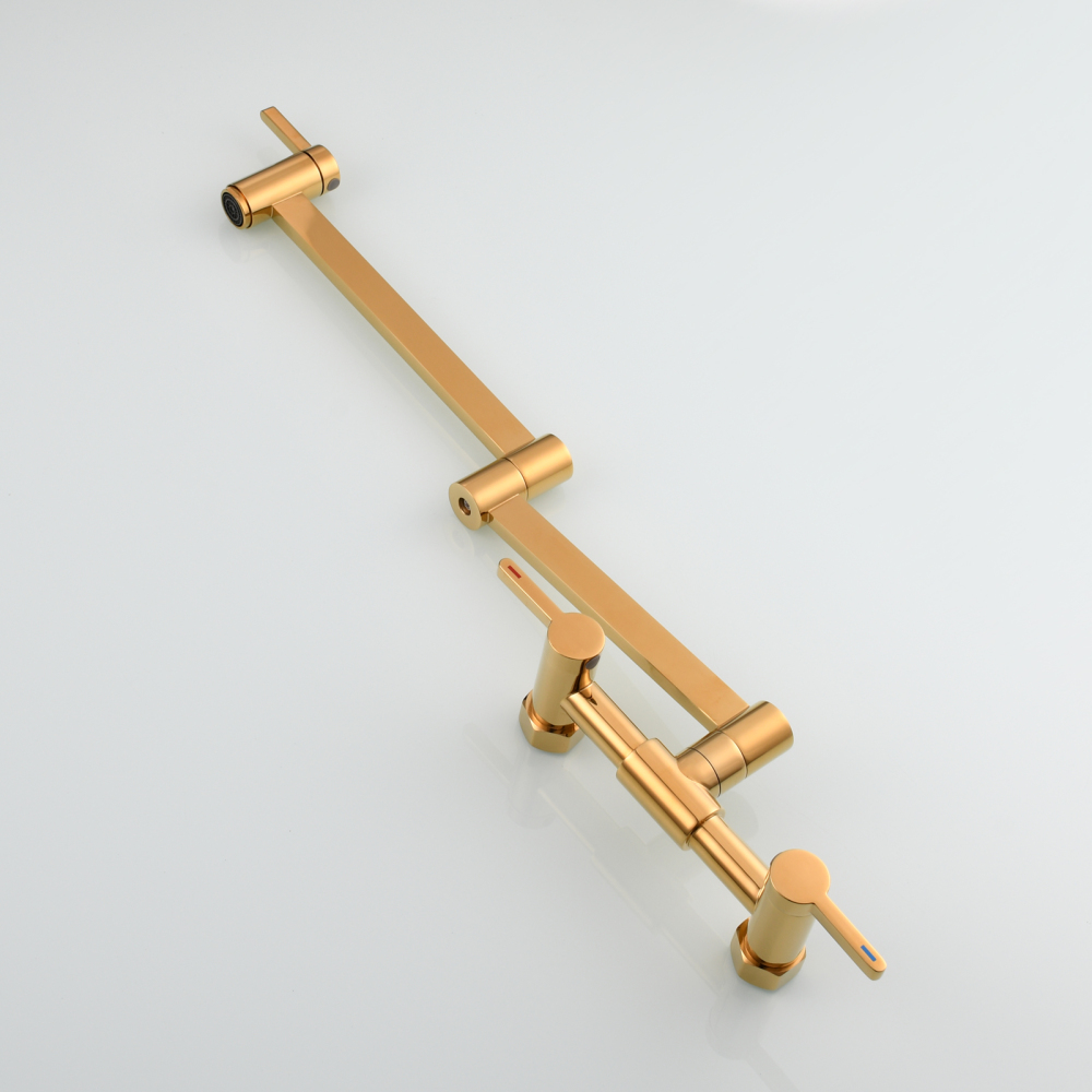 Tecmolog Brass Pot Filler Faucet Folding Kitchen Faucet with Double Joint Swing Arms Rotated Tap Wall Mounted for Hot and Cold Water Chrome/Brushed/Gold/Black