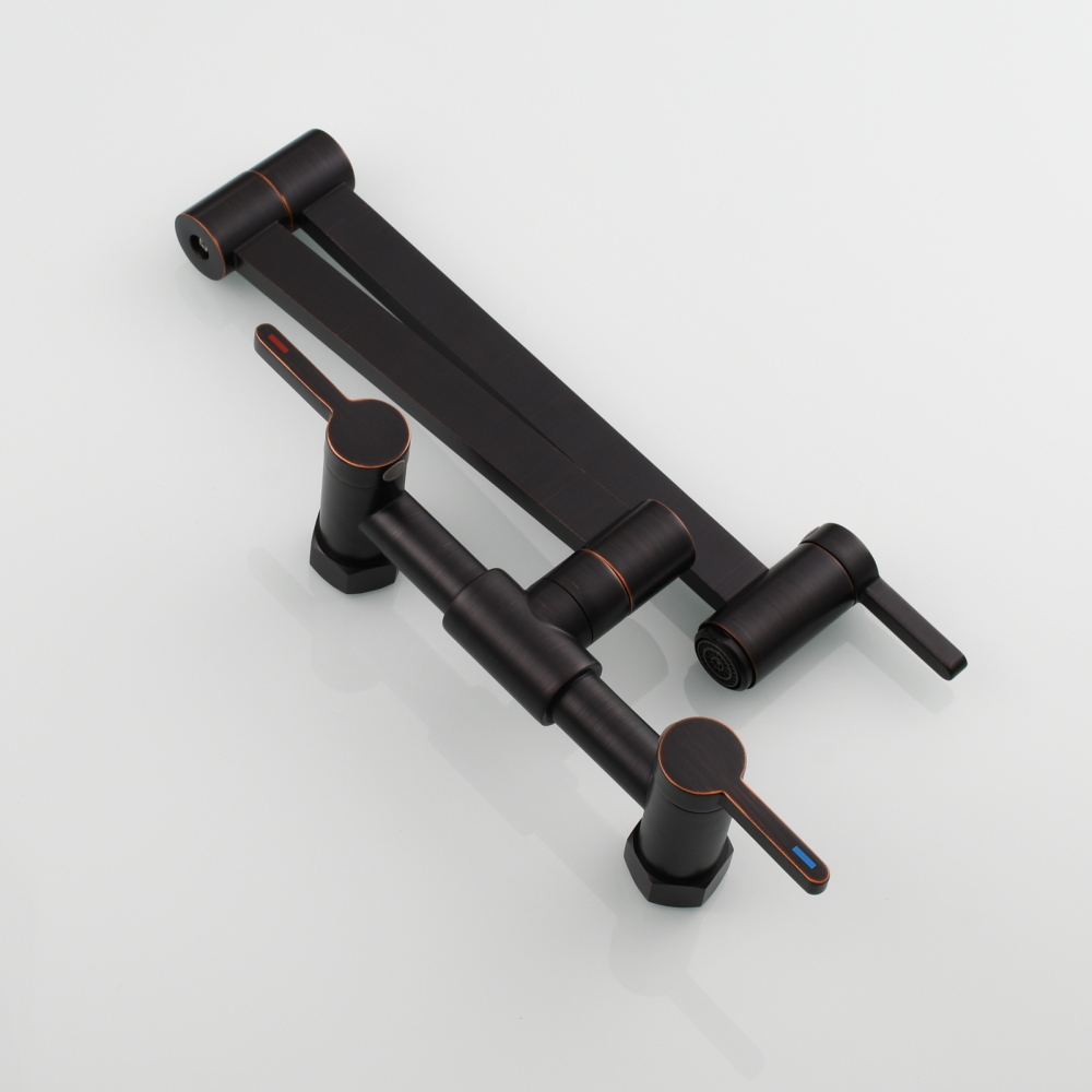 Tecmolog Brass Pot Filler Faucet Folding Kitchen Faucet with Double Joint Swing Arms Rotated Tap Wall Mounted for Hot and Cold Water Chrome/Brushed/Gold/Black