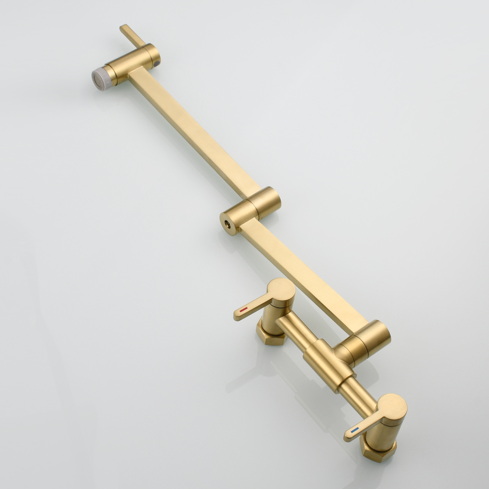 Tecmolog Brass Pot Filler Faucet Folding Kitchen Faucet with Double Joint Swing Arms Rotated Tap Wall Mounted for Hot and Cold Water Chrome/Brushed/Gold/Black