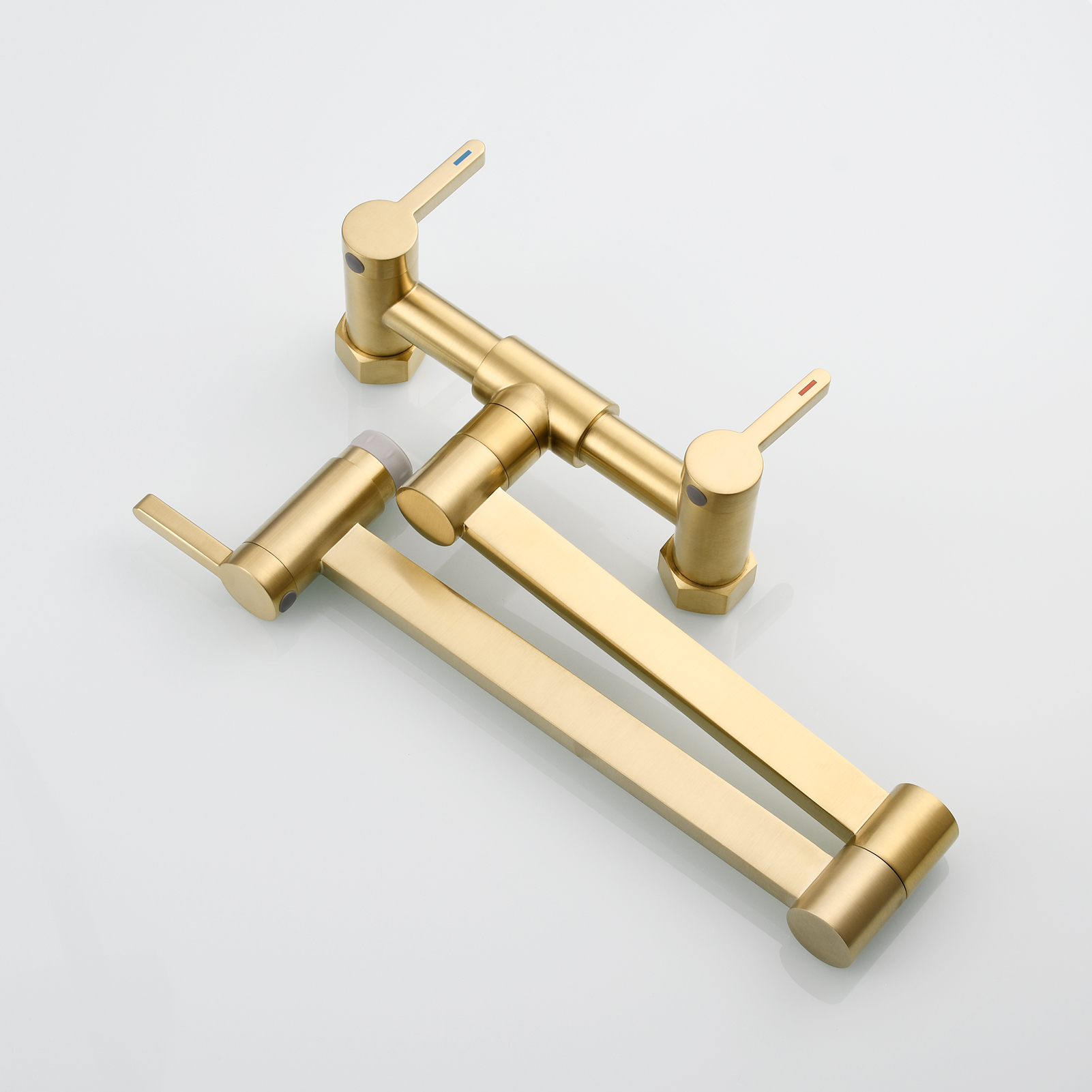 Tecmolog Brass Pot Filler Faucet Folding Kitchen Faucet with Double Joint Swing Arms Rotated Tap Wall Mounted for Hot and Cold Water Chrome/Brushed/Gold/Black