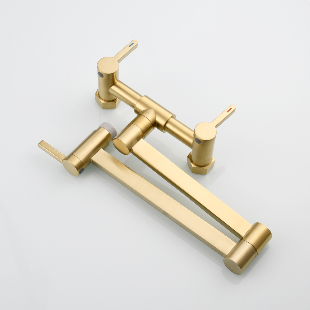 Tecmolog Brass Pot Filler Faucet Folding Kitchen Faucet with Double Joint Swing Arms Rotated Tap Wall Mounted for Hot and Cold Water Chrome/Brushed/Gold/Black