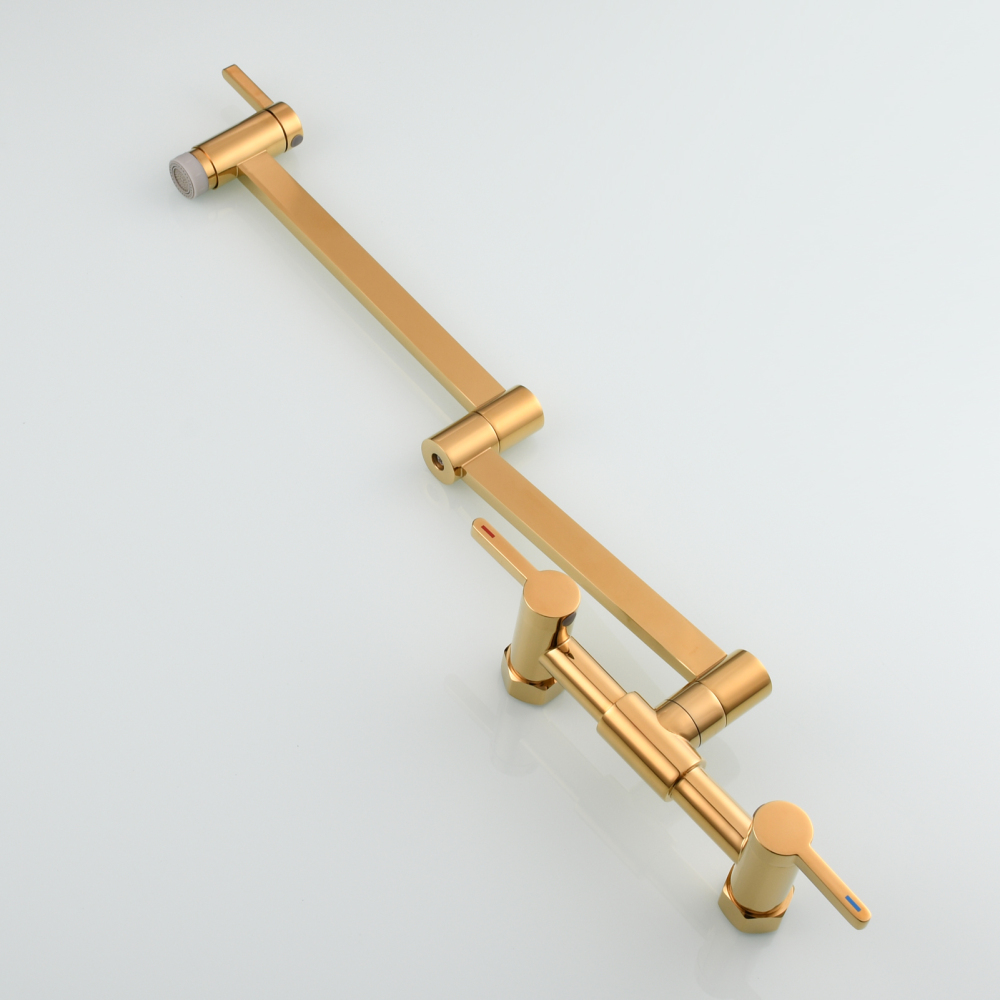 Tecmolog Brass Pot Filler Faucet Folding Kitchen Faucet with Double Joint Swing Arms Rotated Tap Wall Mounted for Hot and Cold Water Chrome/Brushed/Gold/Black