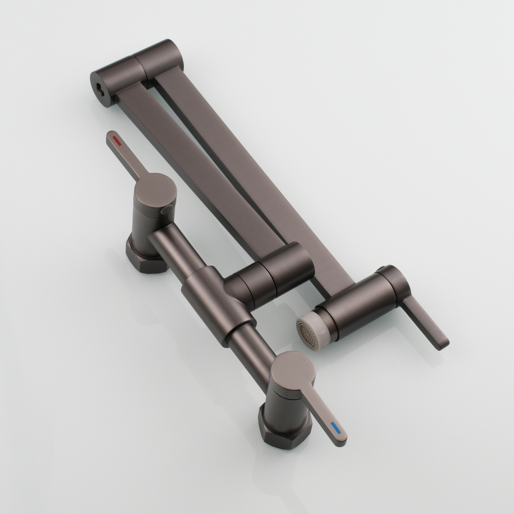 Tecmolog Brass Pot Filler Faucet Folding Kitchen Faucet with Double Joint Swing Arms Rotated Tap Wall Mounted for Hot and Cold Water Chrome/Brushed/Gold/Black