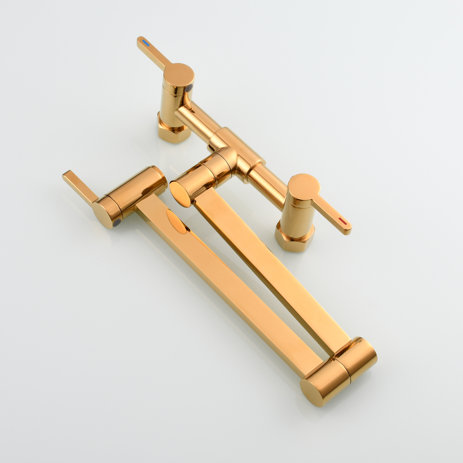 Tecmolog Brass Pot Filler Faucet Folding Kitchen Faucet with Double Joint Swing Arms Rotated Tap Wall Mounted for Hot and Cold Water Chrome/Brushed/Gold/Black
