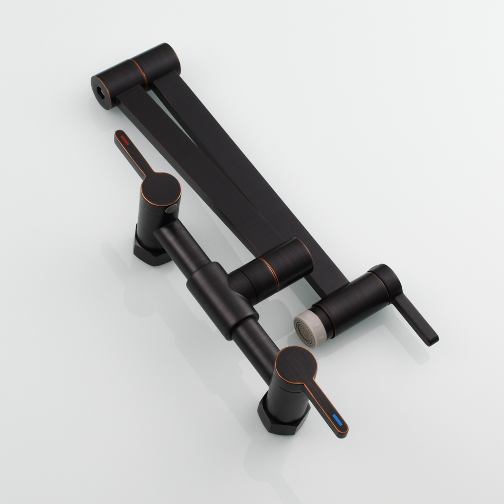 Tecmolog Brass Pot Filler Faucet Folding Kitchen Faucet with Double Joint Swing Arms Rotated Tap Wall Mounted for Hot and Cold Water Chrome/Brushed/Gold/Black