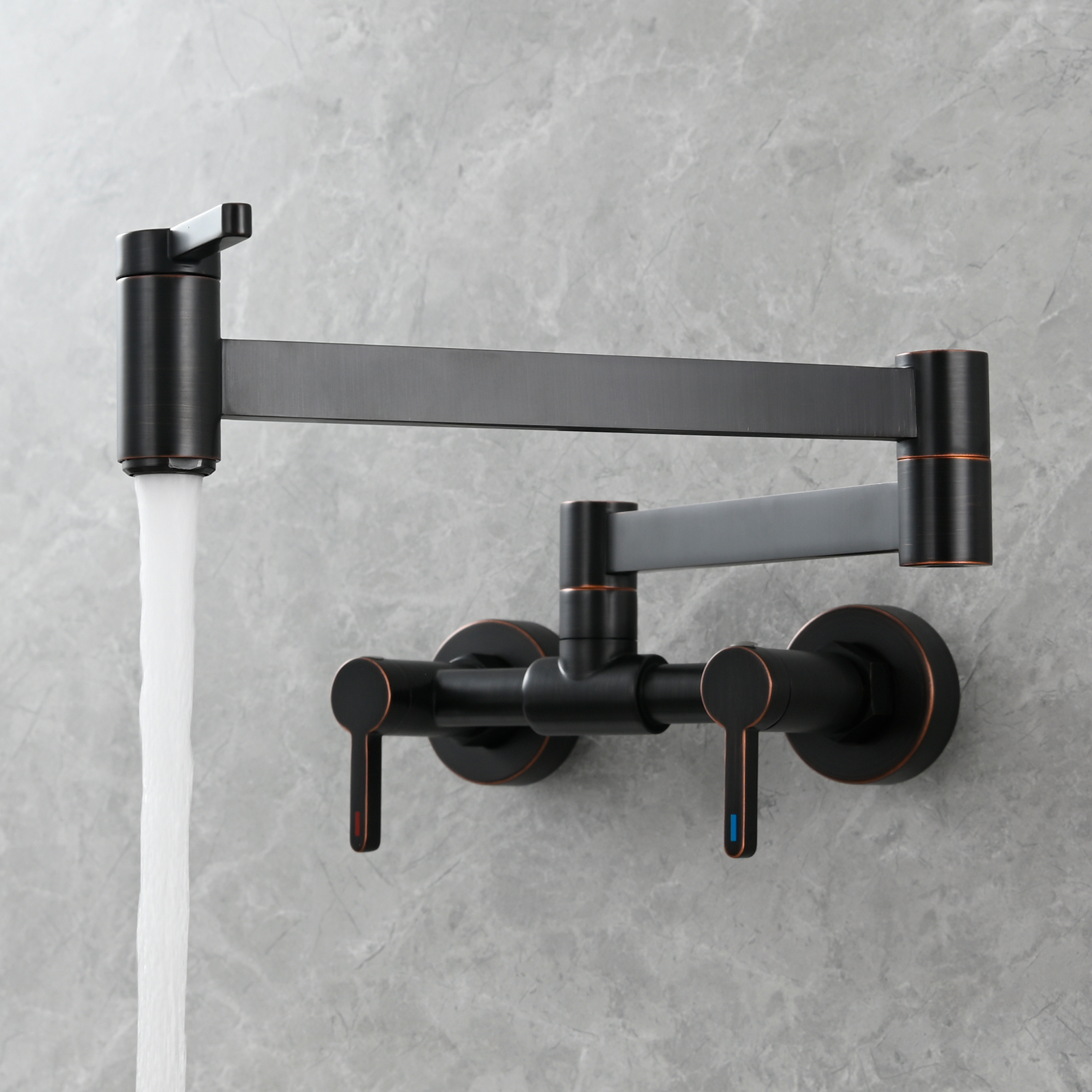 Tecmolog Brass Pot Filler Faucet Folding Kitchen Faucet with Double Joint Swing Arms Rotated Tap Wall Mounted for Hot and Cold Water Chrome/Brushed/Gold/Black