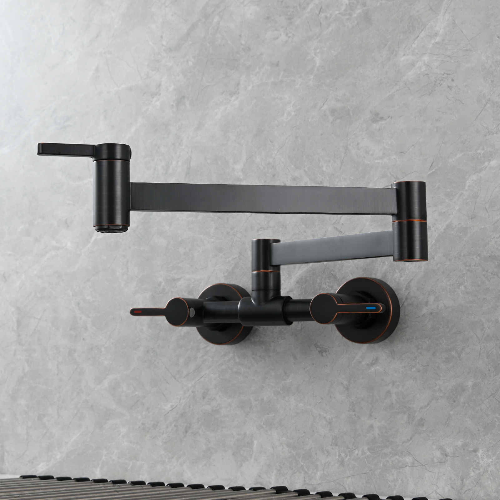 Tecmolog Brass Pot Filler Faucet Folding Kitchen Faucet with Double Joint Swing Arms Rotated Tap Wall Mounted for Hot and Cold Water Chrome/Brushed/Gold/Black