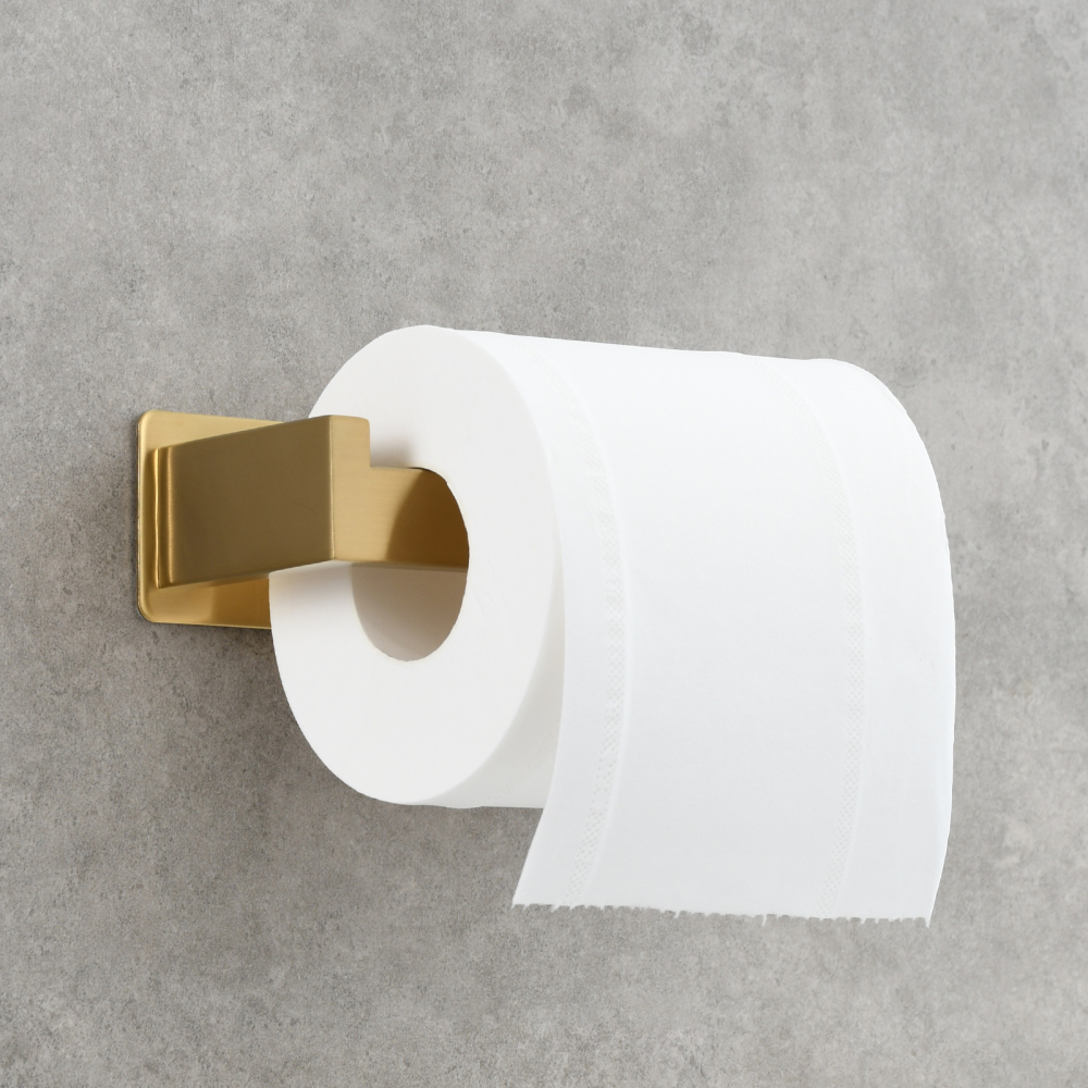 Tecmolog 304 Stainless Steel Bathroom Roll Paper Holder,  Wall Mount Adhesive Toilet Paper Holder, Brushed Nickel/Rectangle/Black/Golden