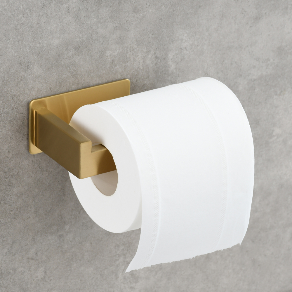 Tecmolog 304 Stainless Steel Bathroom Roll Paper Holder,  Wall Mount Adhesive Toilet Paper Holder, Brushed Nickel/Rectangle/Black/Golden