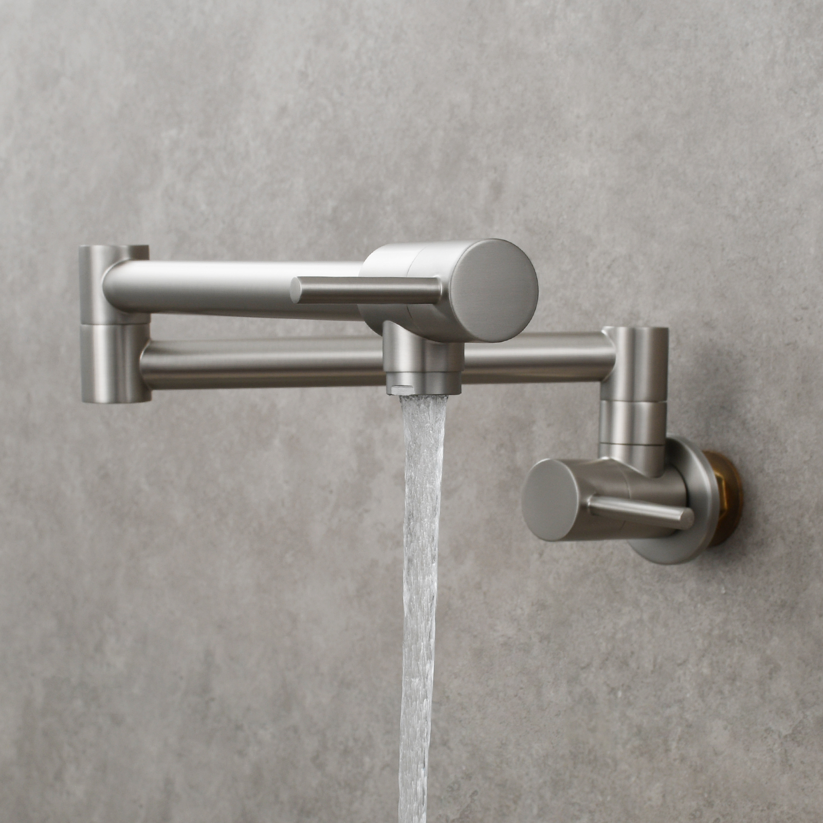 Tecmolog Brass Chrome Kitchen Faucet, Pot Filler Faucet Wall Mounted Folding Kitchen Tap with Double Handle, Single Cold water Tap