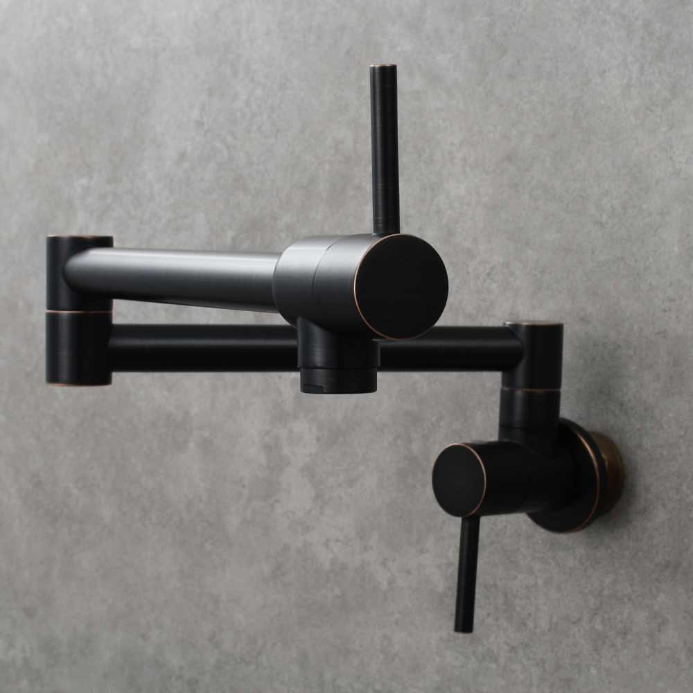 Tecmolog Brass Chrome Kitchen Faucet, Pot Filler Faucet Wall Mounted Folding Kitchen Tap with Double Handle, Single Cold water Tap