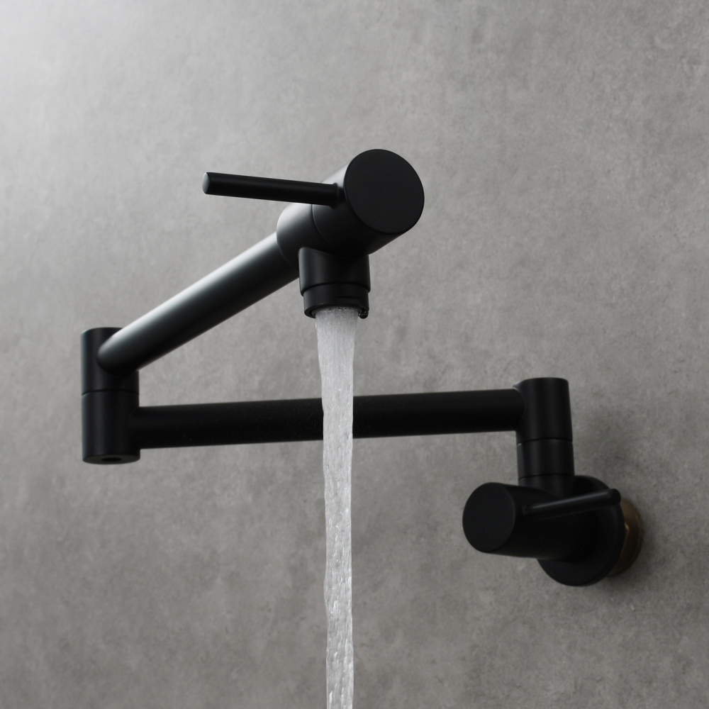 Tecmolog Brass Chrome Kitchen Faucet, Pot Filler Faucet Wall Mounted Folding Kitchen Tap with Double Handle, Single Cold water Tap