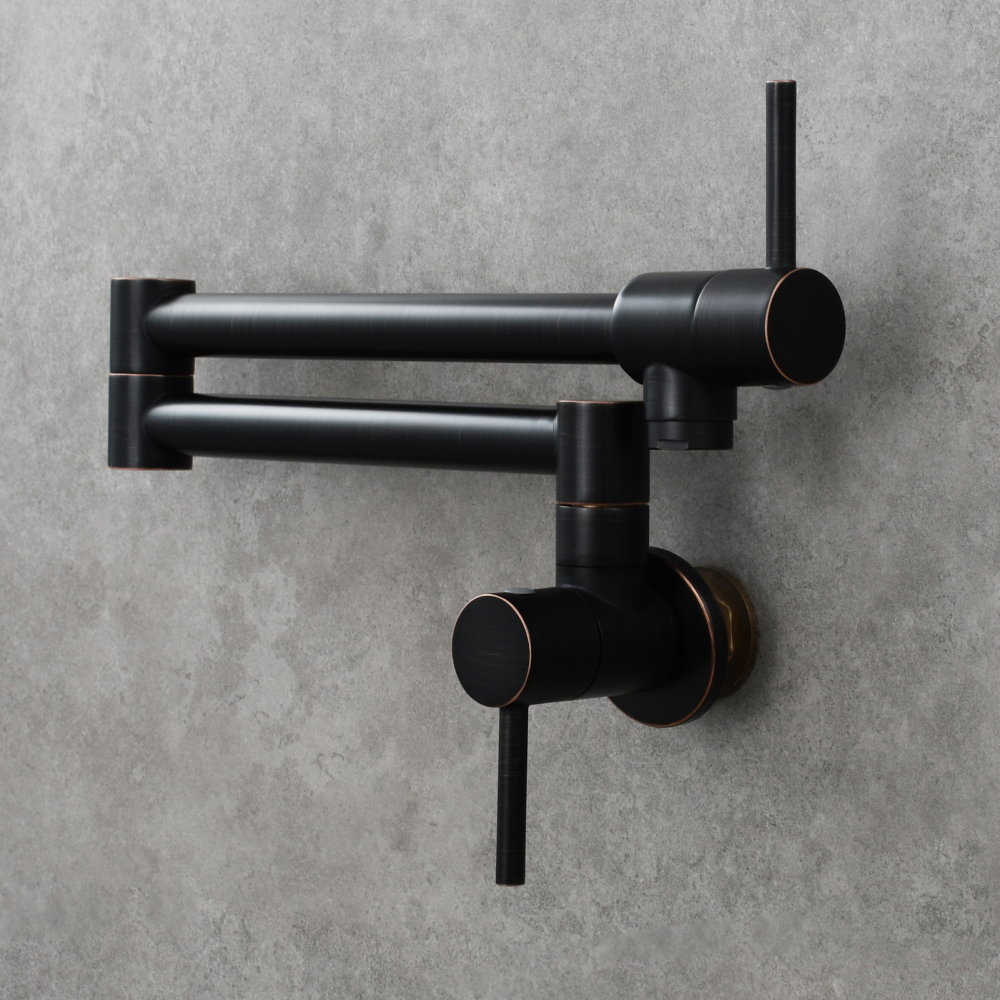 Tecmolog Brass Chrome Kitchen Faucet, Pot Filler Faucet Wall Mounted Folding Kitchen Tap with Double Handle, Single Cold water Tap