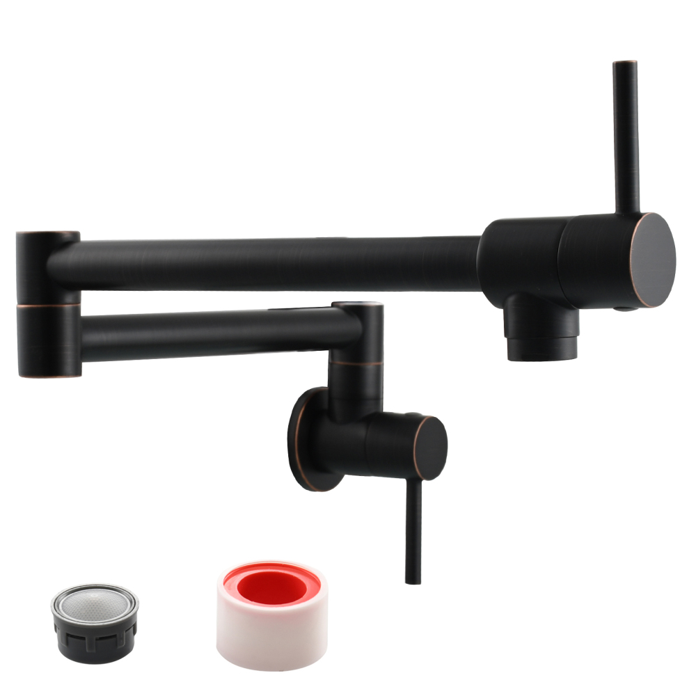 Tecmolog Brass Chrome Kitchen Faucet, Pot Filler Faucet Wall Mounted Folding Kitchen Tap with Double Handle, Single Cold water Tap