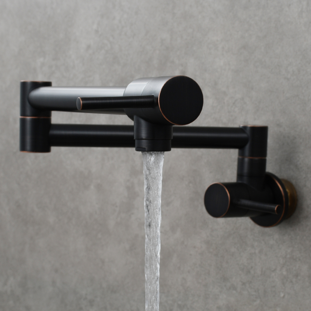 Tecmolog Brass Chrome Kitchen Faucet, Pot Filler Faucet Wall Mounted Folding Kitchen Tap with Double Handle, Single Cold water Tap