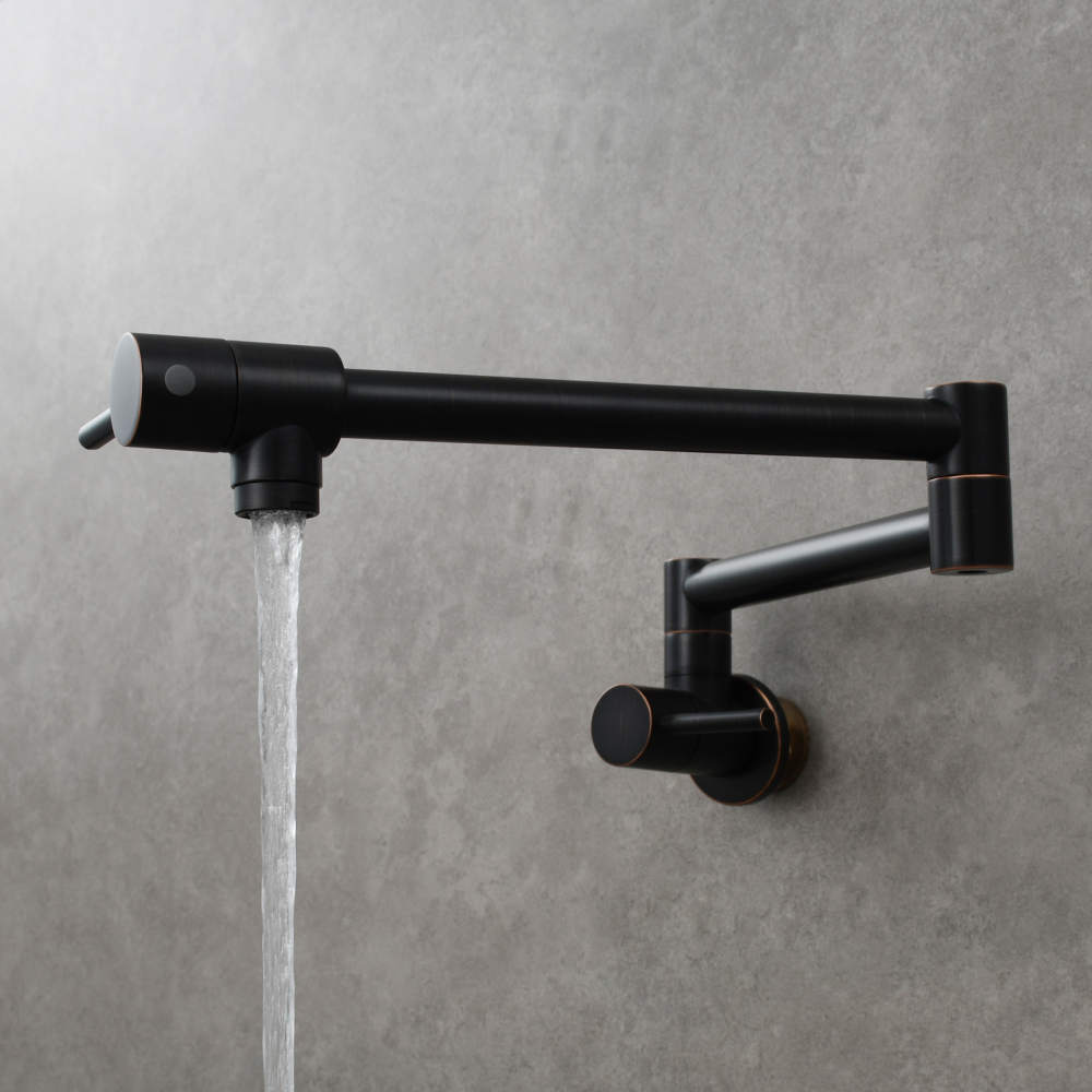 Tecmolog Brass Chrome Kitchen Faucet, Pot Filler Faucet Wall Mounted Folding Kitchen Tap with Double Handle, Single Cold water Tap