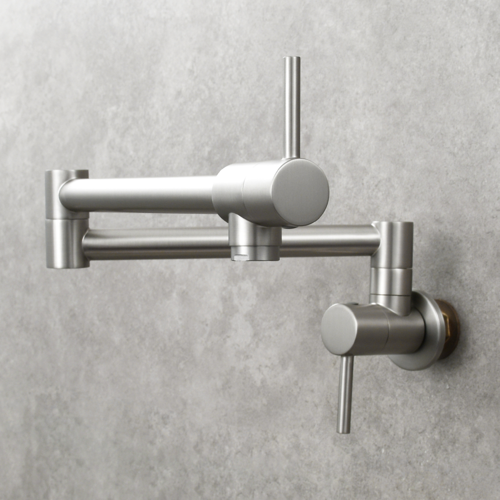 Tecmolog Brass Chrome Kitchen Faucet, Pot Filler Faucet Wall Mounted Folding Kitchen Tap with Double Handle, Single Cold water Tap