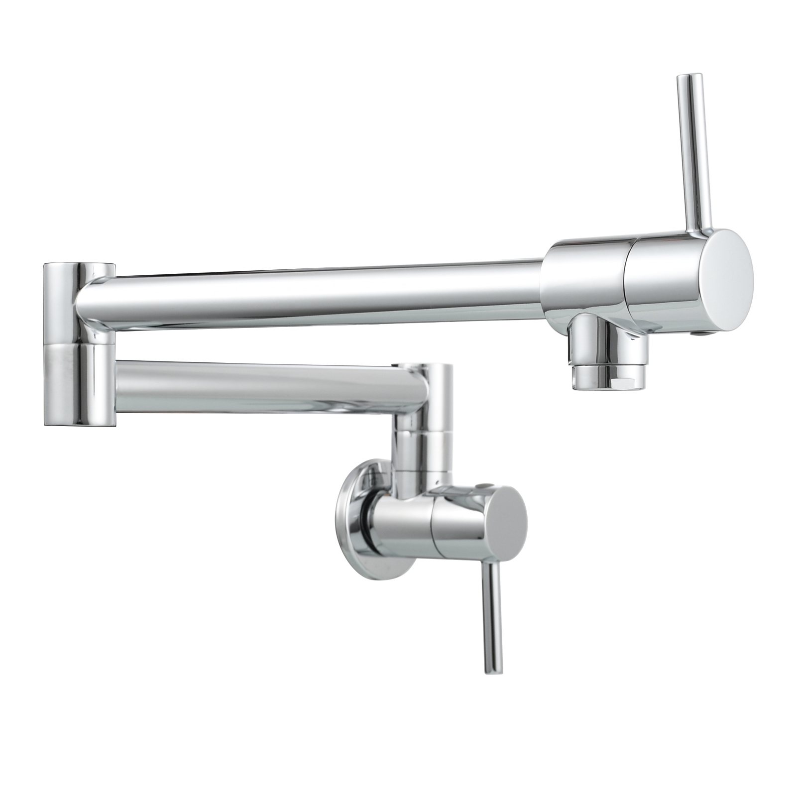 Tecmolog Brass Chrome Kitchen Faucet, Pot Filler Faucet Wall Mounted Folding Kitchen Tap with Double Handle, Single Cold water Tap