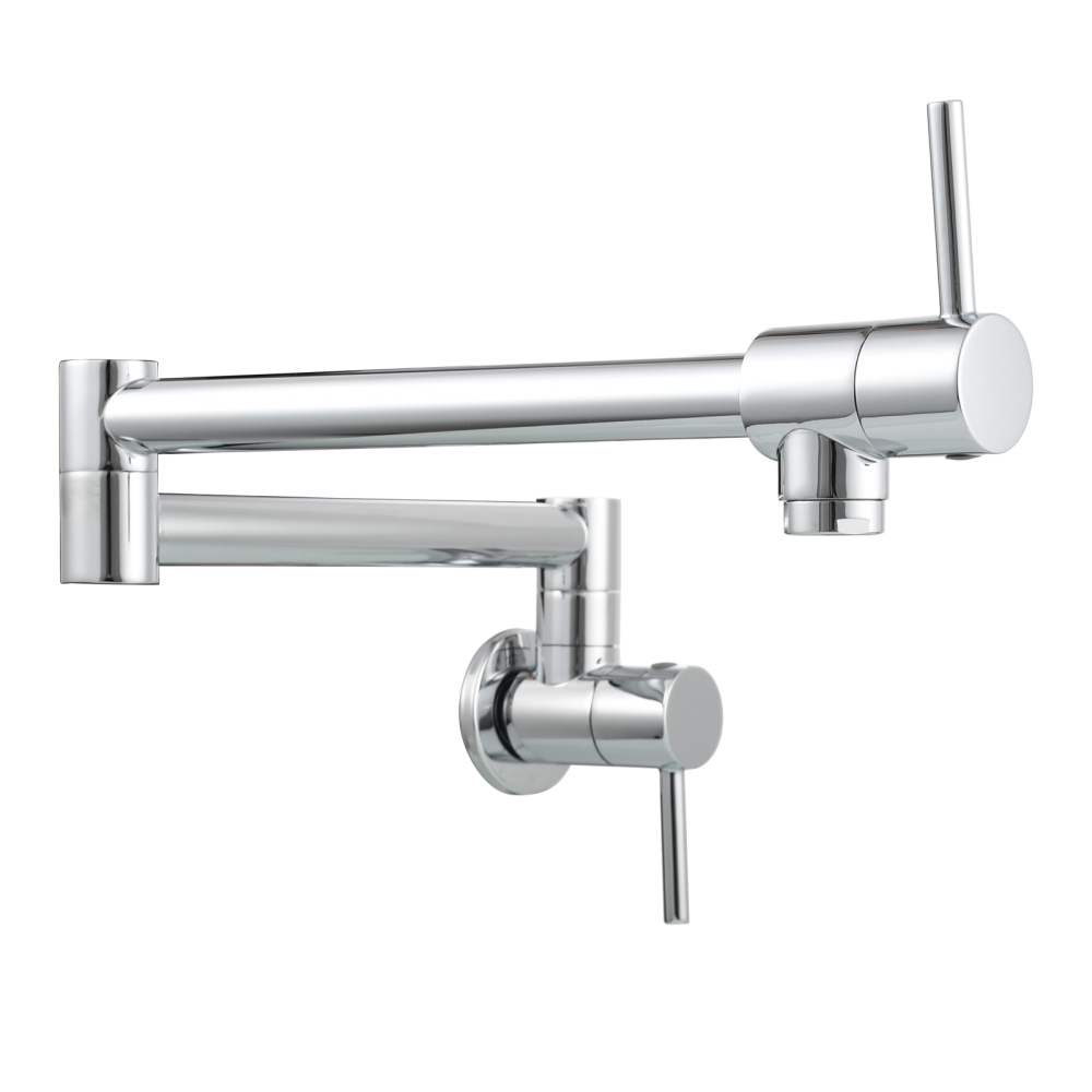 Tecmolog Brass Chrome Kitchen Faucet, Pot Filler Faucet Wall Mounted Folding Kitchen Tap with Double Handle, Single Cold water Tap