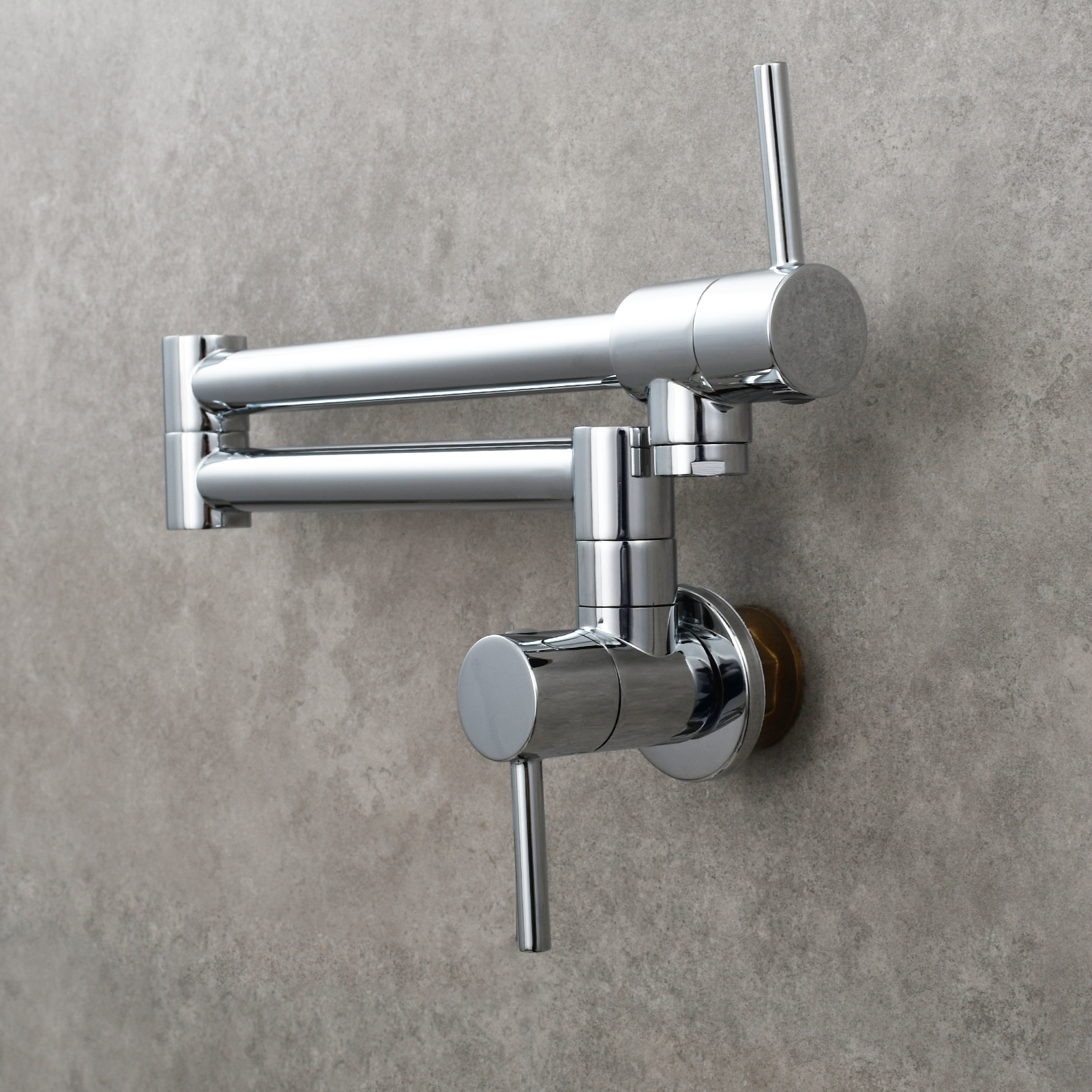 Tecmolog Brass Chrome Kitchen Faucet, Pot Filler Faucet Wall Mounted Folding Kitchen Tap with Double Handle, Single Cold water Tap
