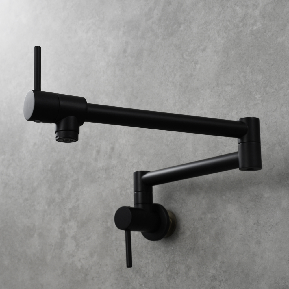 Tecmolog Brass Chrome Kitchen Faucet, Pot Filler Faucet Wall Mounted Folding Kitchen Tap with Double Handle, Single Cold water Tap