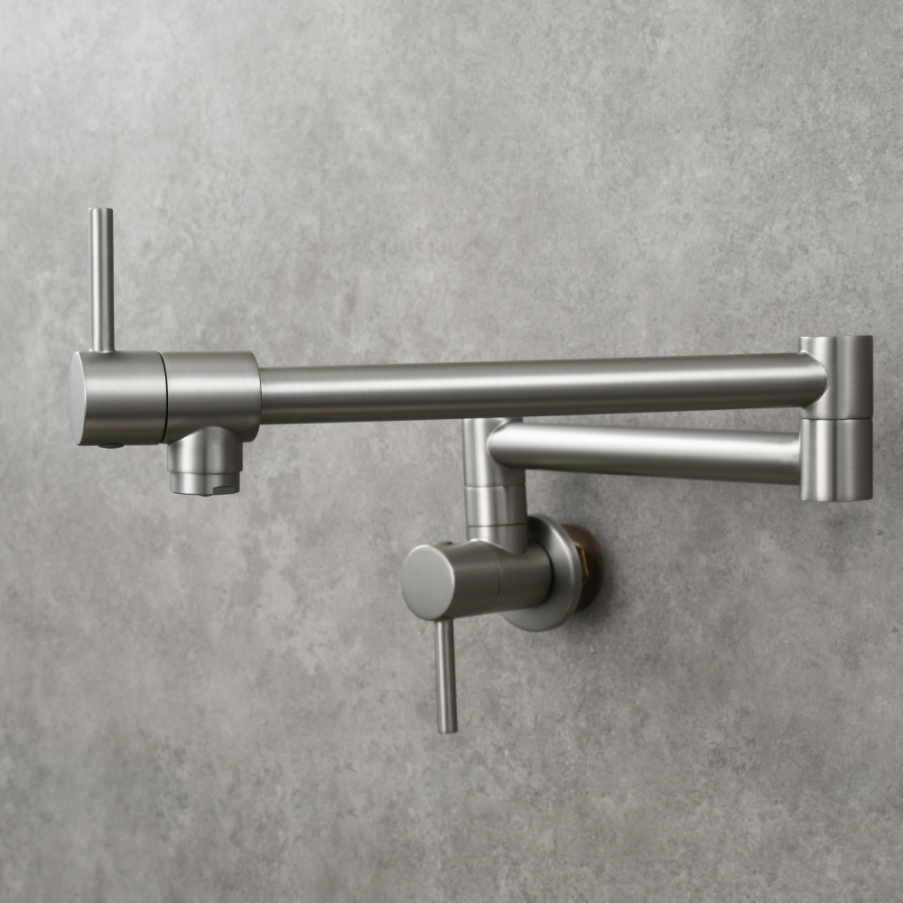 Tecmolog Brass Chrome Kitchen Faucet, Pot Filler Faucet Wall Mounted Folding Kitchen Tap with Double Handle, Single Cold water Tap