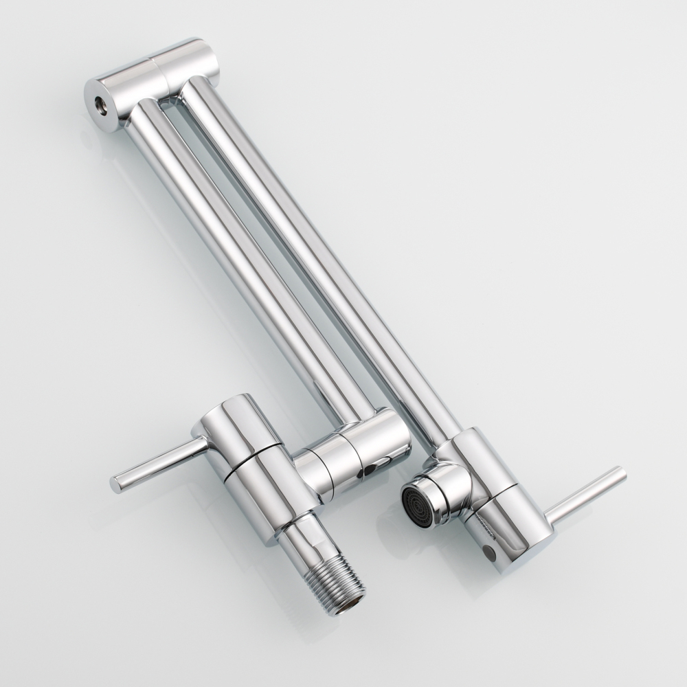 Tecmolog Brass Chrome Kitchen Faucet, Pot Filler Faucet Wall Mounted Folding Kitchen Tap with Double Handle, Single Cold water Tap