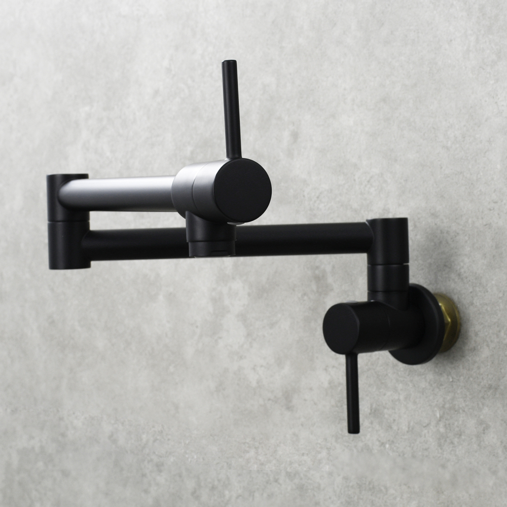 Tecmolog Brass Chrome Kitchen Faucet, Pot Filler Faucet Wall Mounted Folding Kitchen Tap with Double Handle, Single Cold water Tap