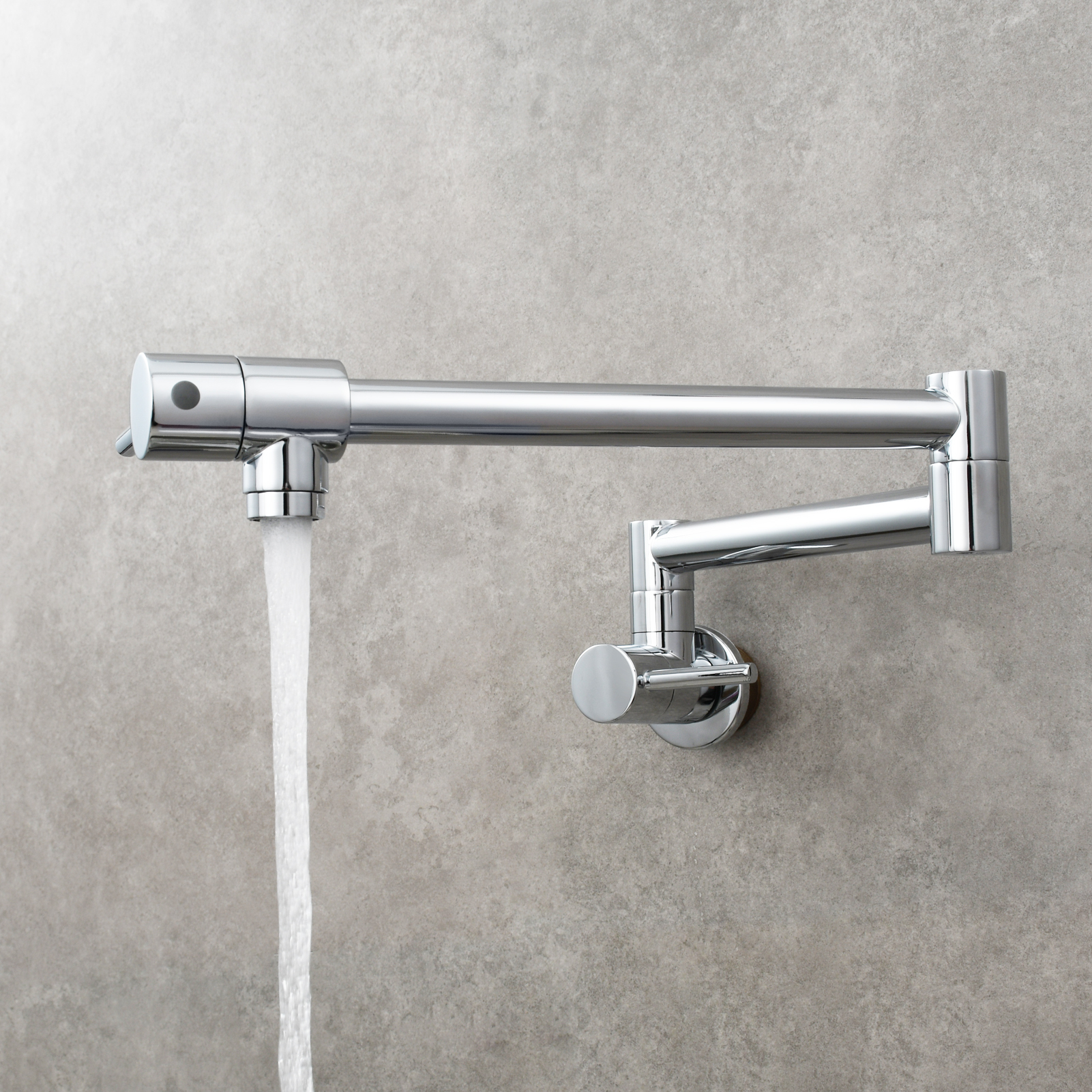 Tecmolog Brass Chrome Kitchen Faucet, Pot Filler Faucet Wall Mounted Folding Kitchen Tap with Double Handle, Single Cold water Tap