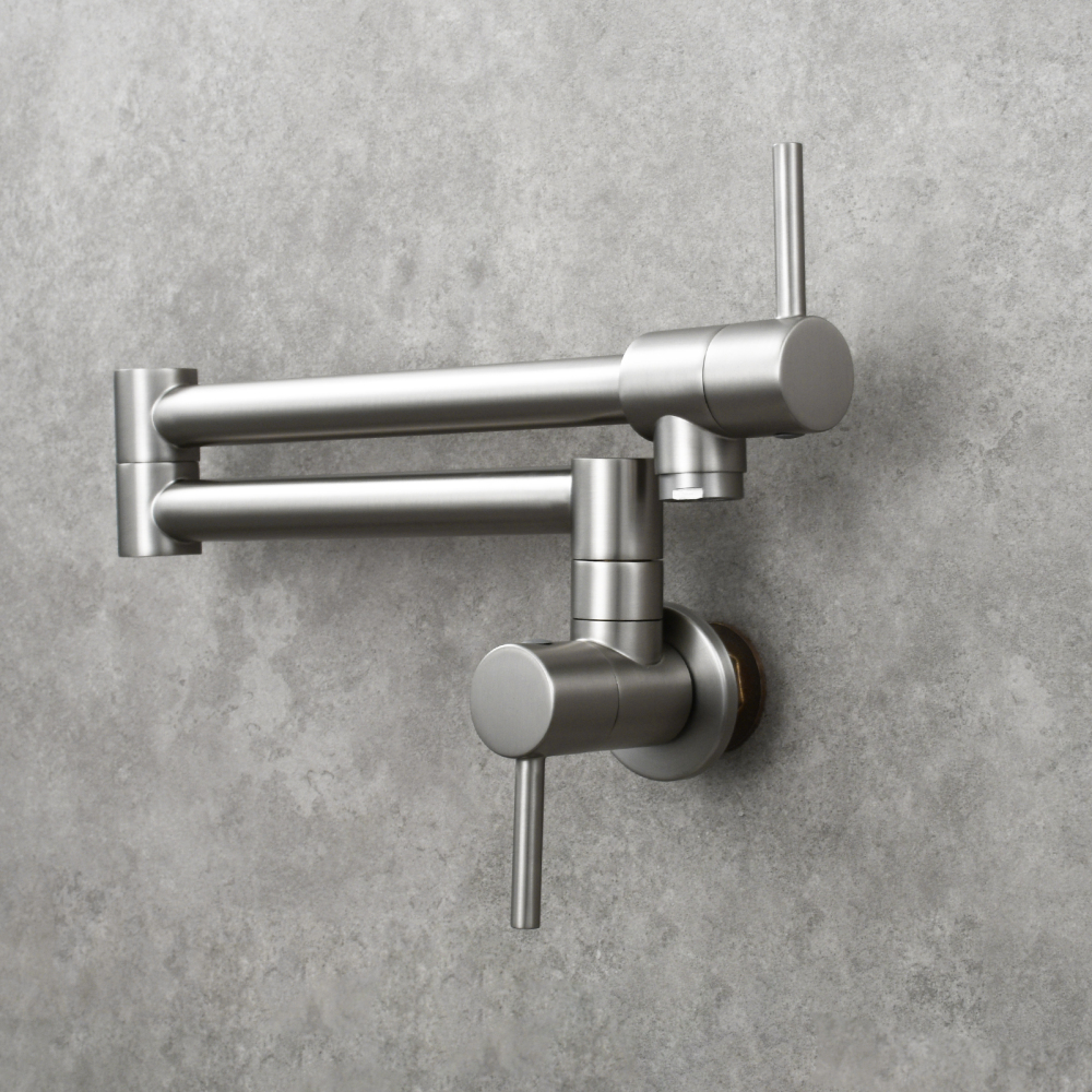 Tecmolog Brass Chrome Kitchen Faucet, Pot Filler Faucet Wall Mounted Folding Kitchen Tap with Double Handle, Single Cold water Tap