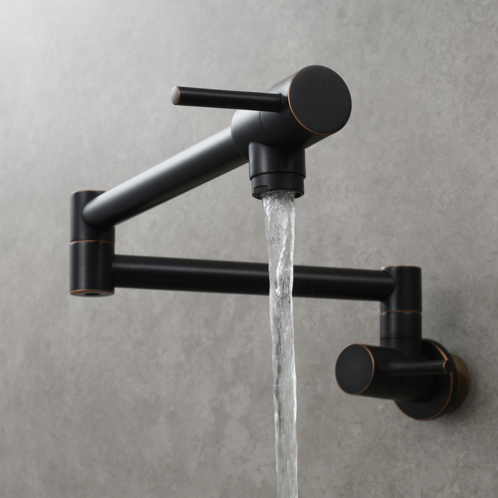 Tecmolog Brass Chrome Kitchen Faucet, Pot Filler Faucet Wall Mounted Folding Kitchen Tap with Double Handle, Single Cold water Tap