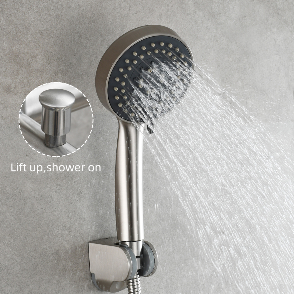 Tecmolog Wall Mount Bathroom Faucet Set Stainless Steel Bathtub Faucet with Handheld Shower and Hose Brushed Nickel