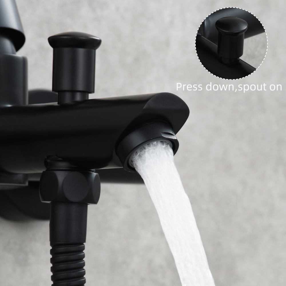 Tecmolog Wall Mount Bathroom Faucet Set Stainless Steel Bathtub Faucet with Handheld Shower and Hose Brushed Nickel