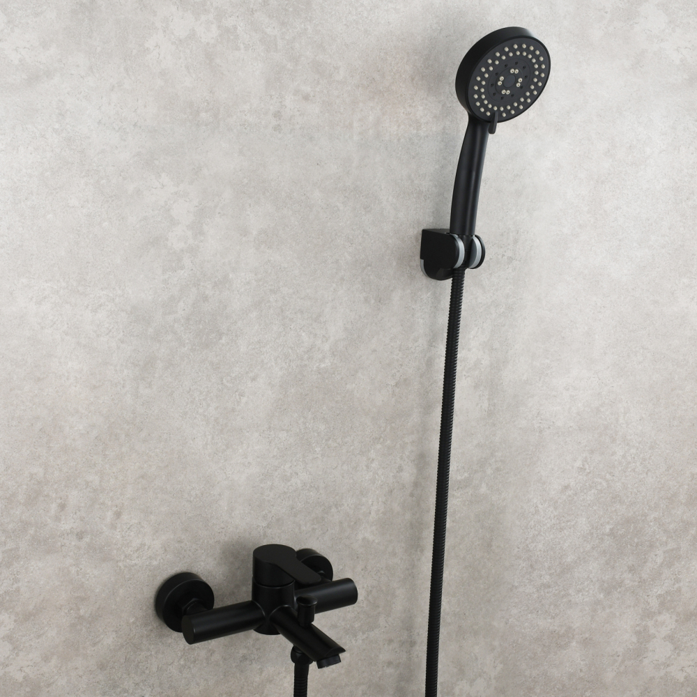 Tecmolog Wall Mount Bathroom Faucet Set Stainless Steel Bathtub Faucet with Handheld Shower and Hose Brushed Nickel